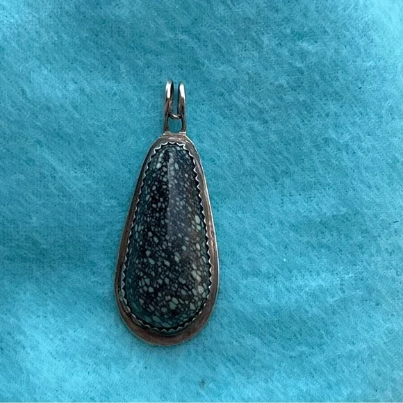 Spiderweb Kingman Turquoise Sterling Silver Pendant 22” Necklace 925 - Picture 4 of 10